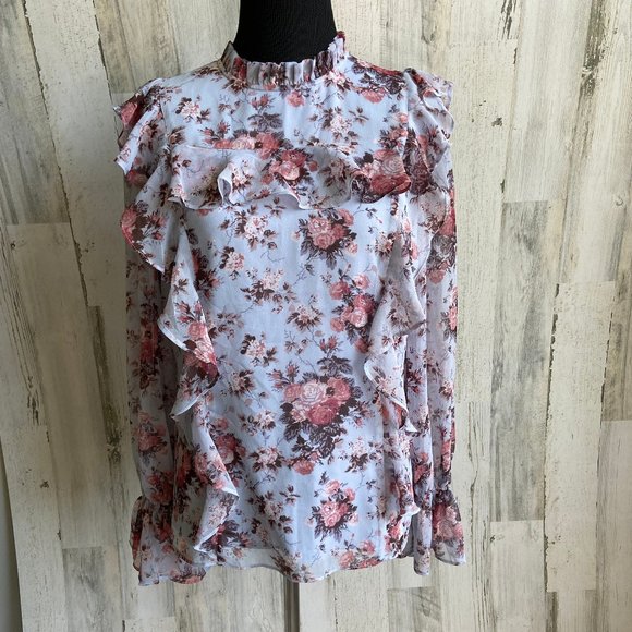 Rachel Parcell Tops - Rachel Parcell Size Small Ruffle Blouse Sofia Blue Floral Lined